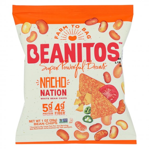 Beanitos - White Bean Chips - Nacho Nation - Case Of 24 - 1 Oz.
