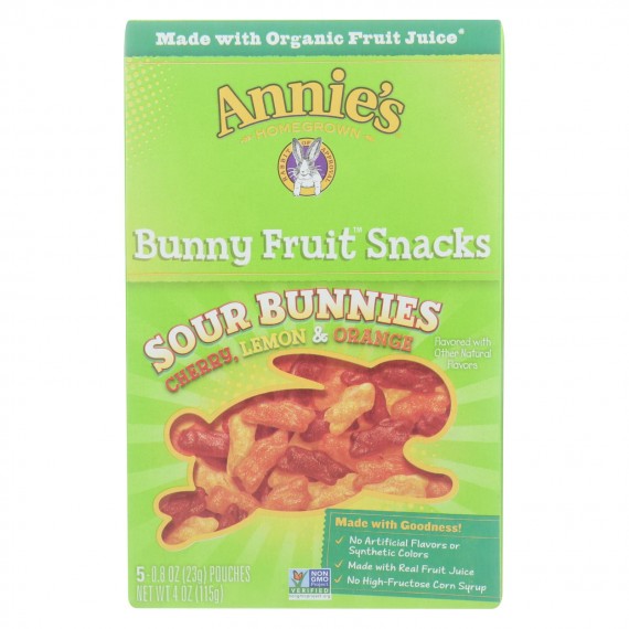 Annie's Homegrown - Bunny Fruit Snacks - Sour Bunnies - Case Of 10 - 4 Oz.