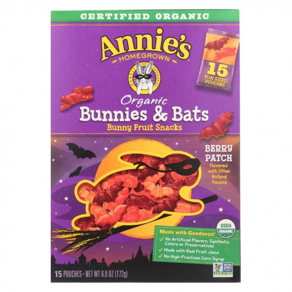 Annie's Homegrown - Bunny Fruit Snacks - Bunnies And Bats - Case Of 12 - 6 Oz.