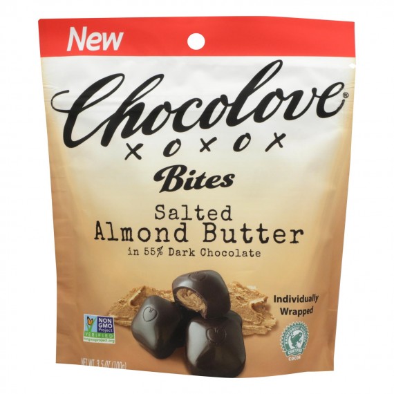 Chocolove Xoxox - Bites - Dark Chocolate Almonds And Sea Salt - Case Of 8 - 3.5 Oz.