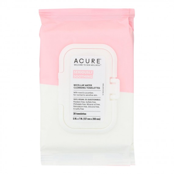 Acure - Micellar Water Cleansing Towelettes - Seriously Soothing - Case Of 3 - 30 Count